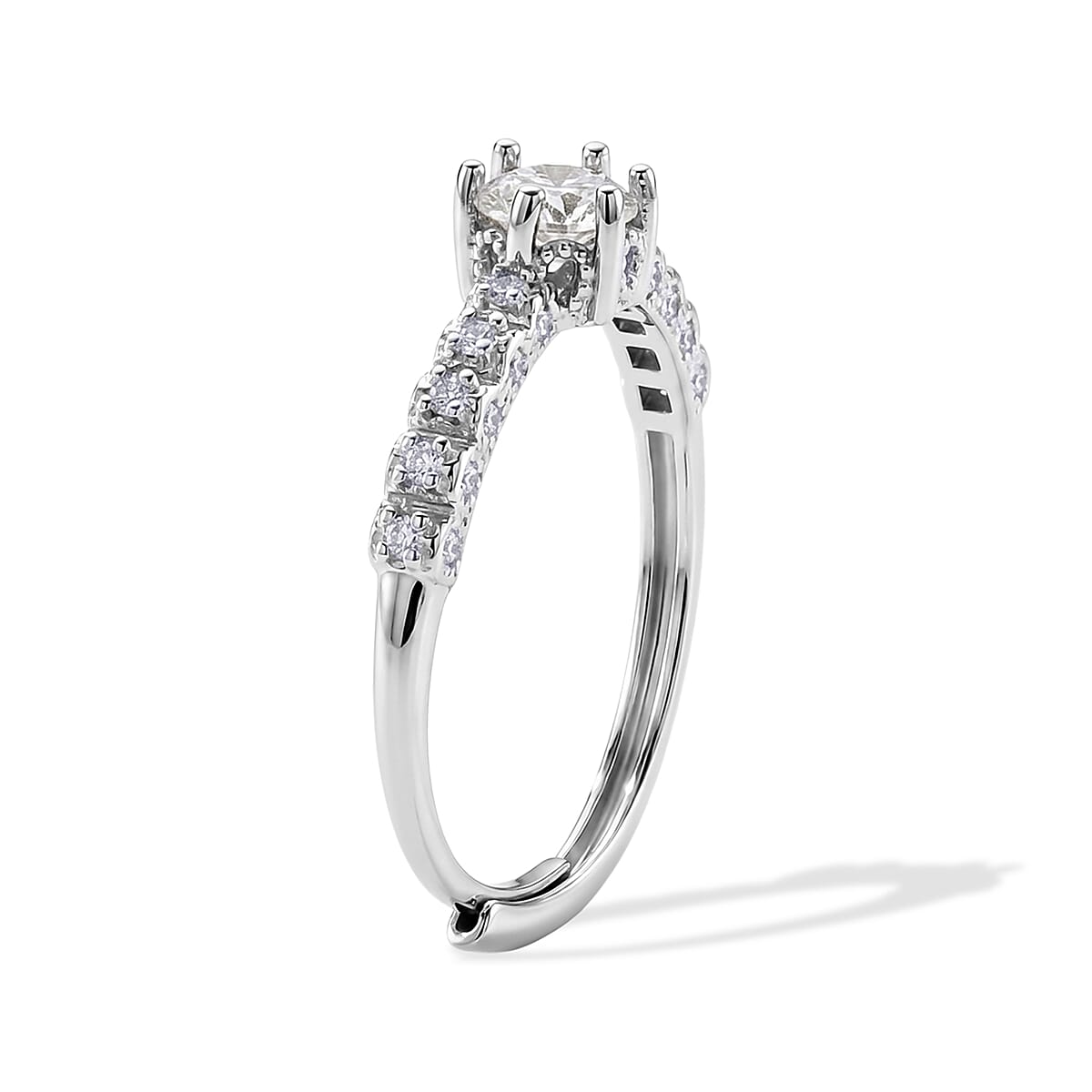 White Moissanite 0.82 ctw Ring in Silvertone (Adjustable) image number 3