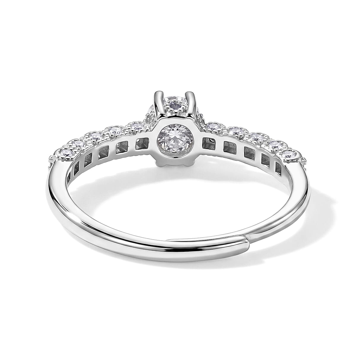 White Moissanite 0.82 ctw Ring in Silvertone (Adjustable) image number 4