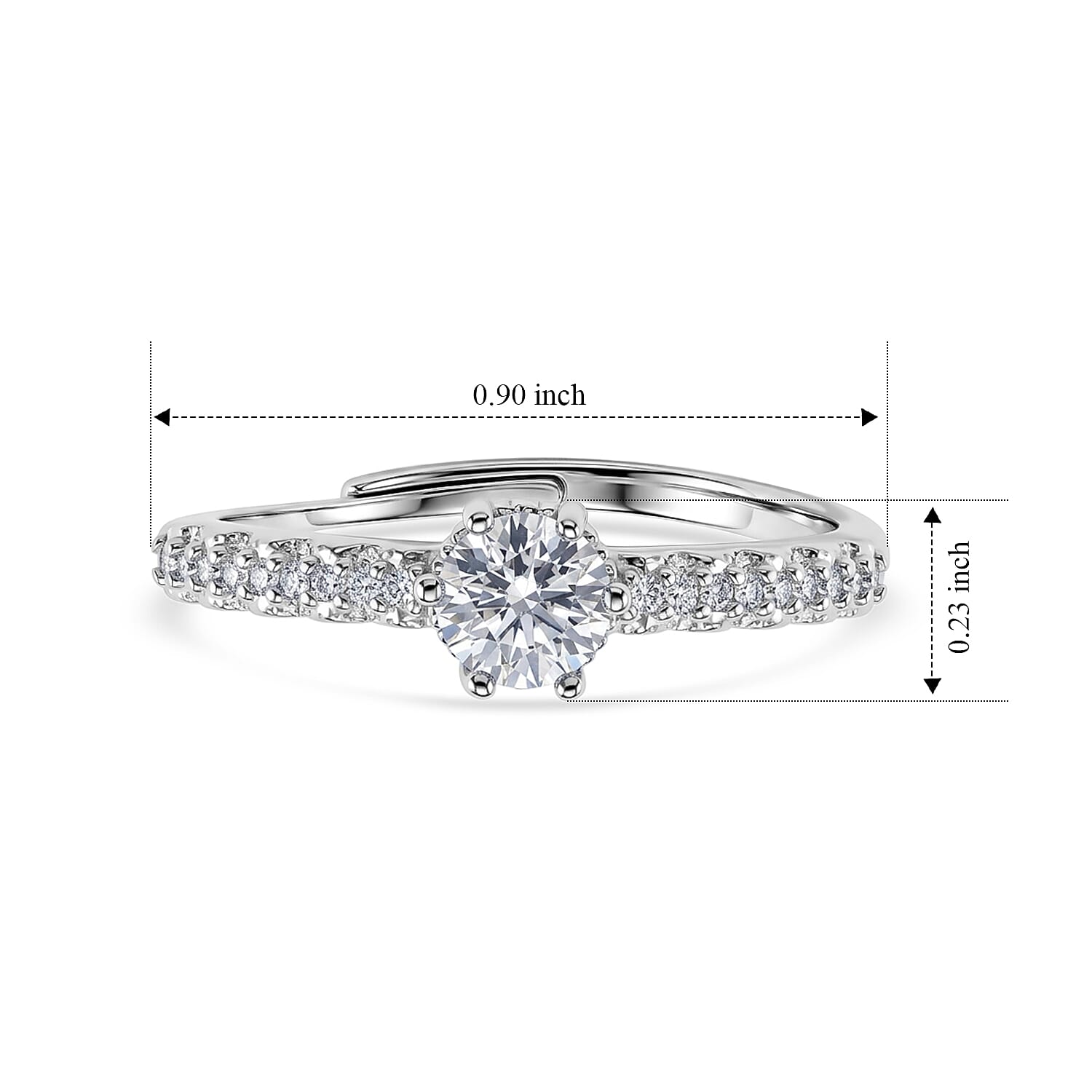 White Moissanite 0.82 ctw Ring in Silvertone (Adjustable)