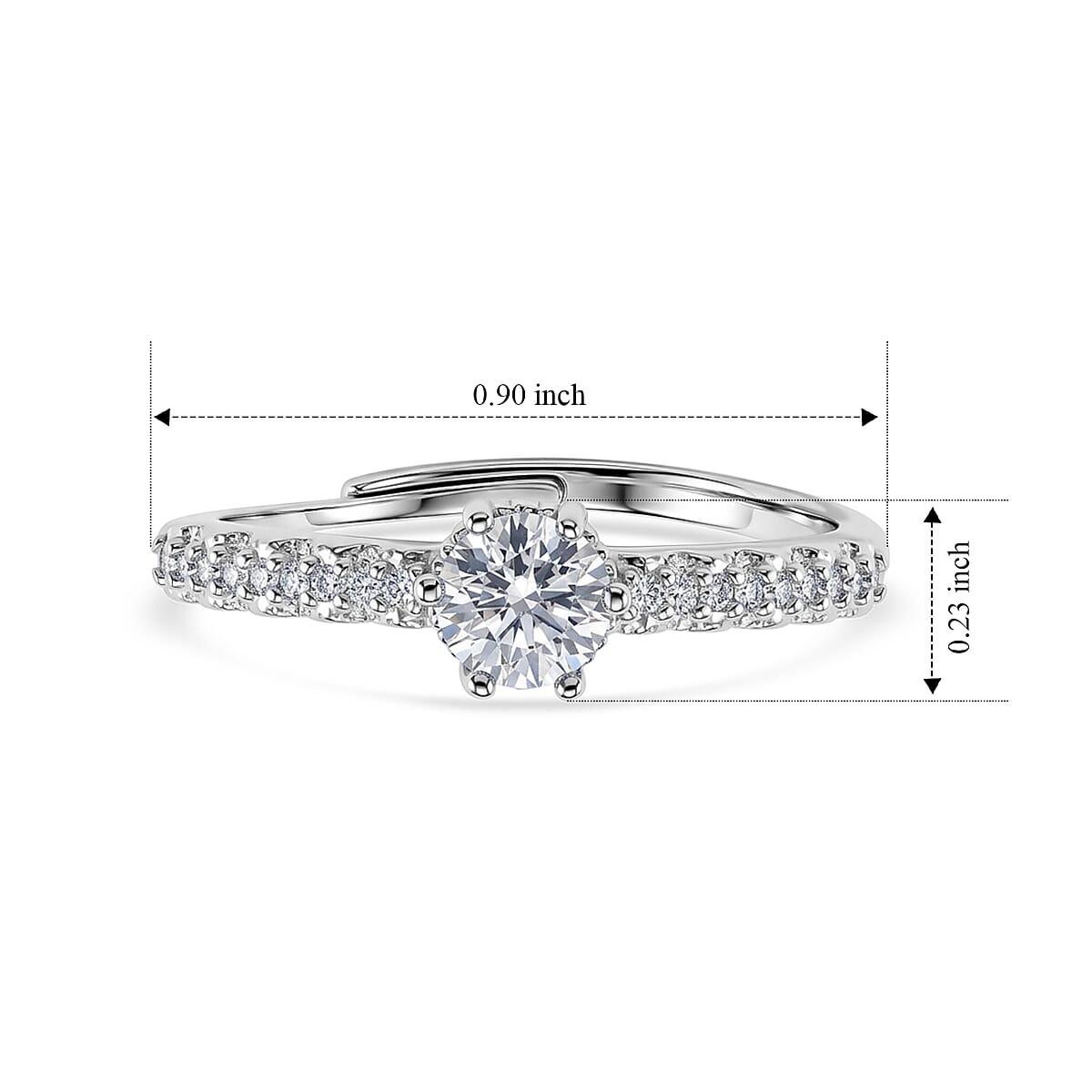 White Moissanite 0.82 ctw Ring in Silvertone (Adjustable) image number 5