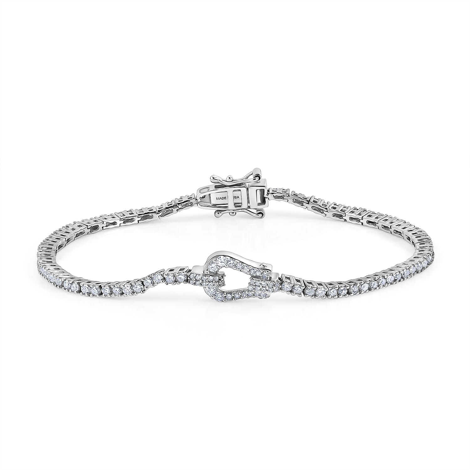 Luxuriant Lab Grown Diamond G-H SI 2.50 ctw Horseshoe Bracelet in Rhodium Over Sterling Silver (7.25 In)