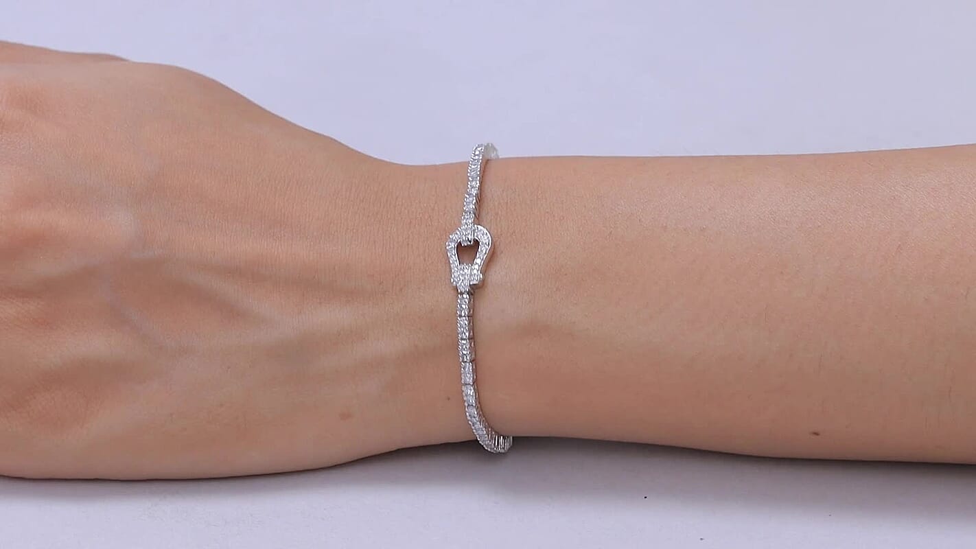 Luxuriant Lab Grown Diamond (G-H, SI) Horseshoe Bracelet in Rhodium Over Sterling Silver (7.25 In) 2.50 ctw