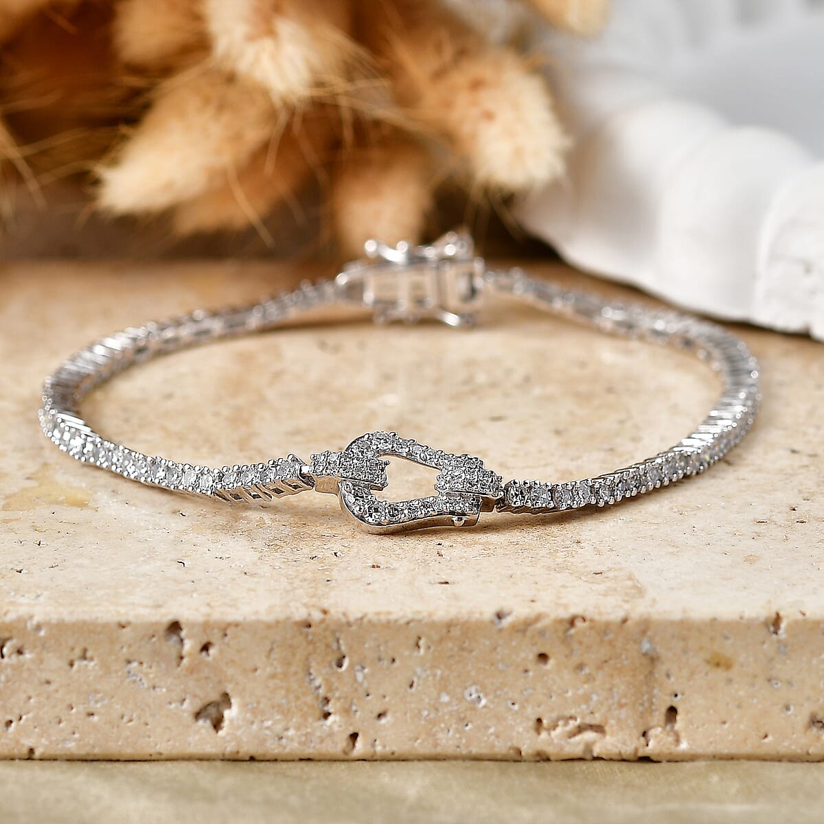 Luxuriant Lab Grown Diamond G-H SI 2.50 ctw Horseshoe Bracelet in Rhodium Over Sterling Silver (7.25 In) image number 1