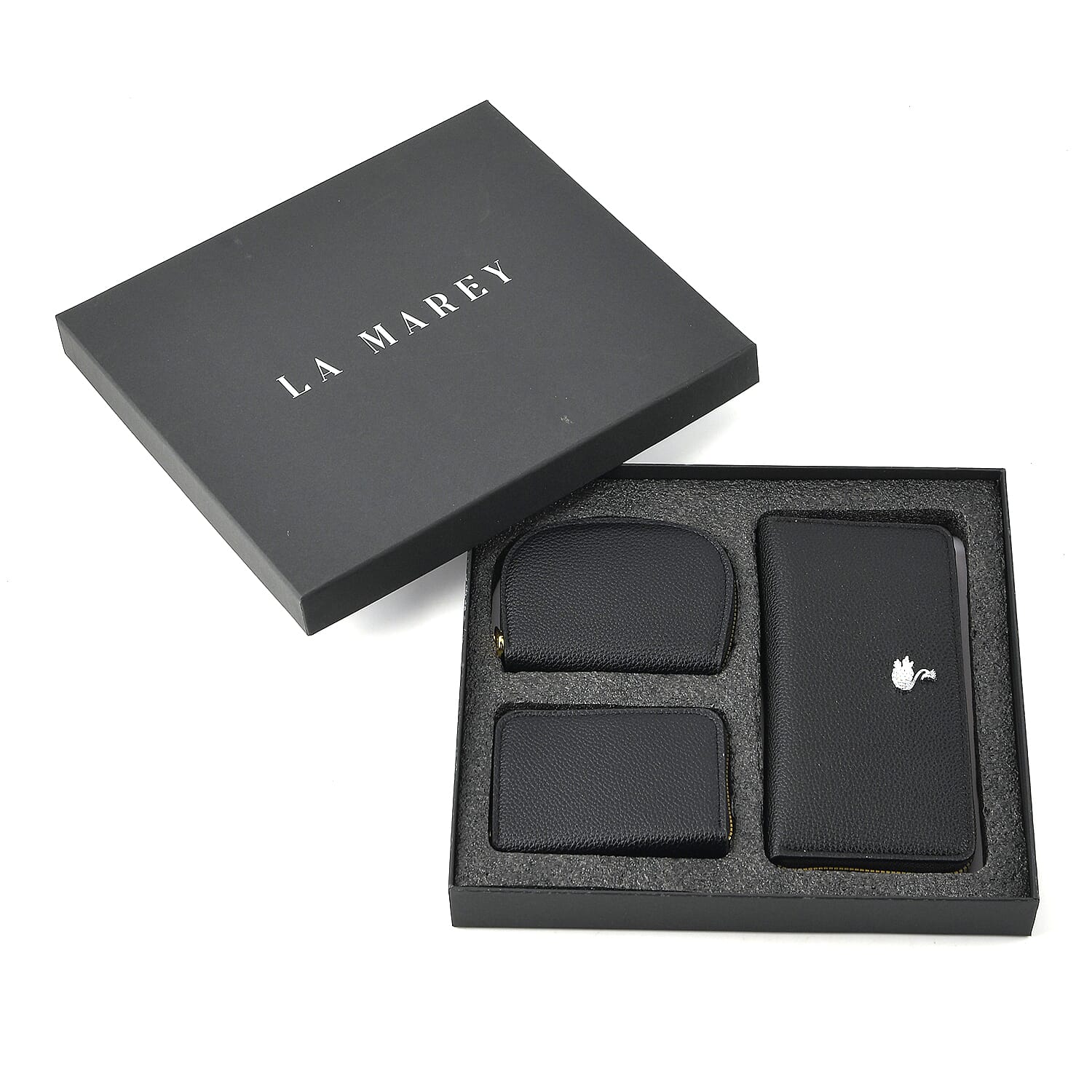 La Marey Black Faux Leather Lychee Grain Set of 3 Wallet