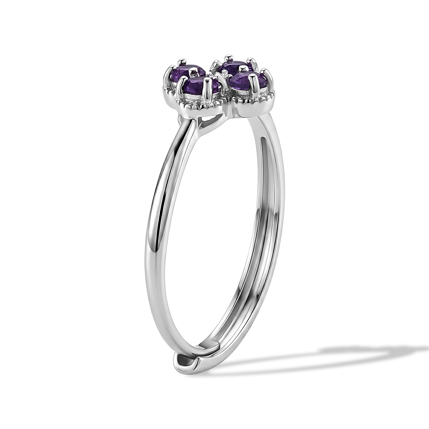 Amethyst and Simulated Diamond 2.01 ctw Ring in Silvertone (Adjustable)