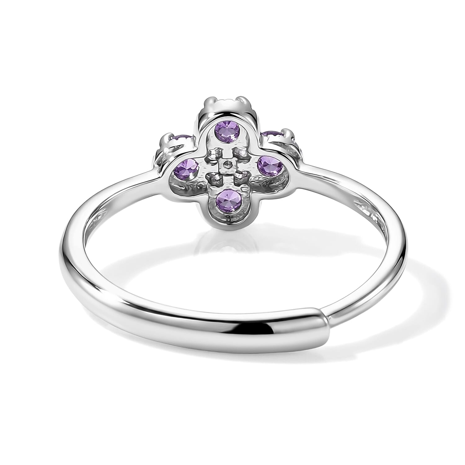 Amethyst and Simulated Diamond 2.01 ctw Ring in Silvertone (Adjustable)