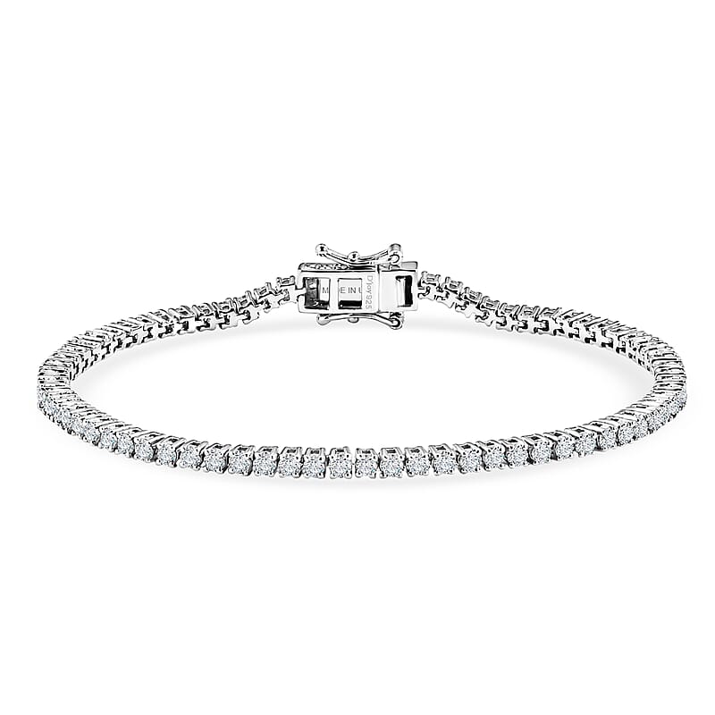 D'Joy Lab Grown Diamond 3.85 ctw Timeless Tennis Bracelet in Rhodium Over Sterling Silver (8.00 In)