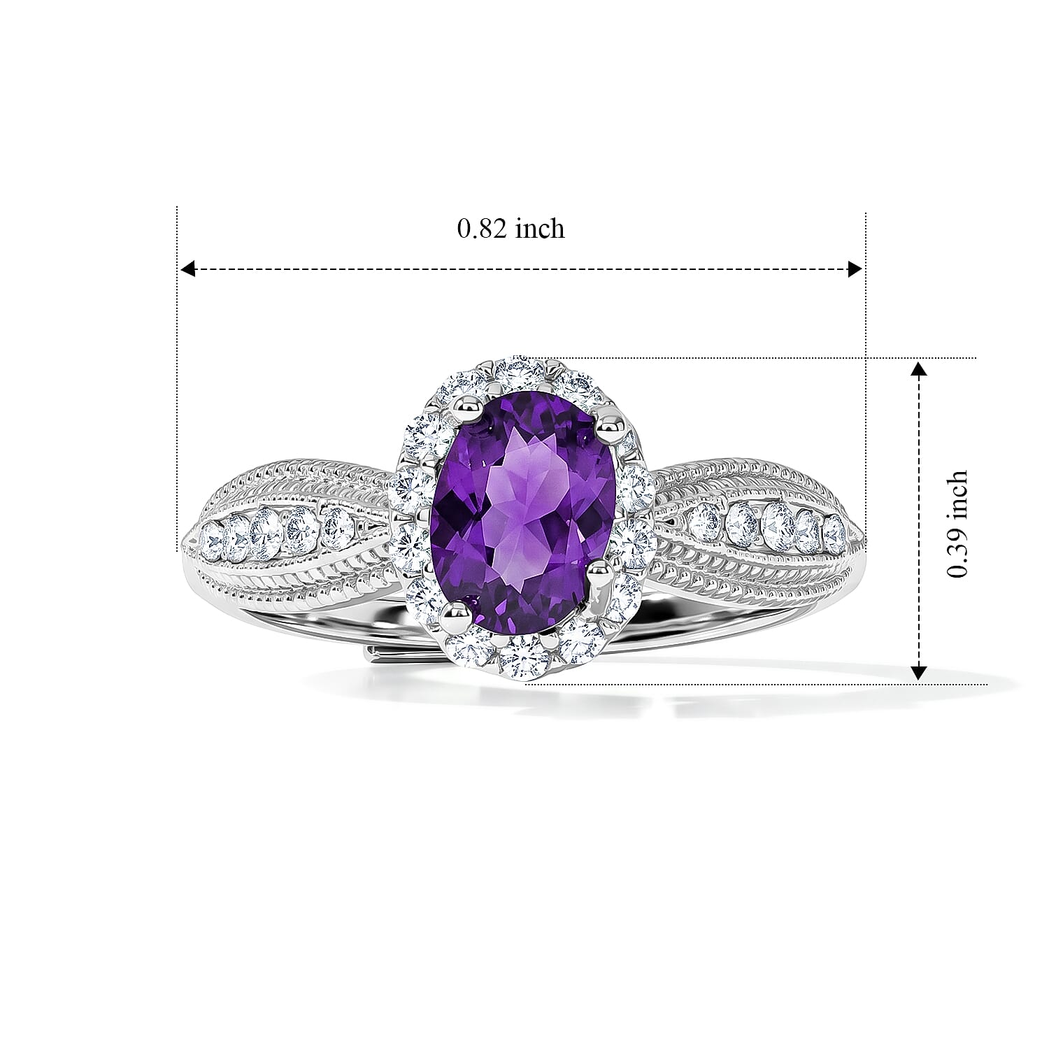Amethyst and Simulated Diamond 5.00 ctw Ring in Silvertone (Adjustable)