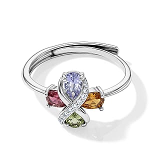 Multi Tourmaline and Simulated Diamond 4.50 ctw Ring in Silvertone (Adjustable)
