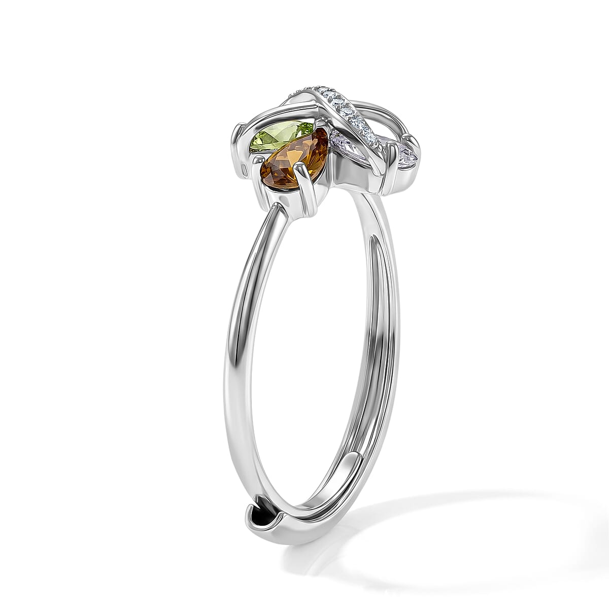 Multi Tourmaline and Simulated Diamond 4.50 ctw Ring in Silvertone (Adjustable) image number 3