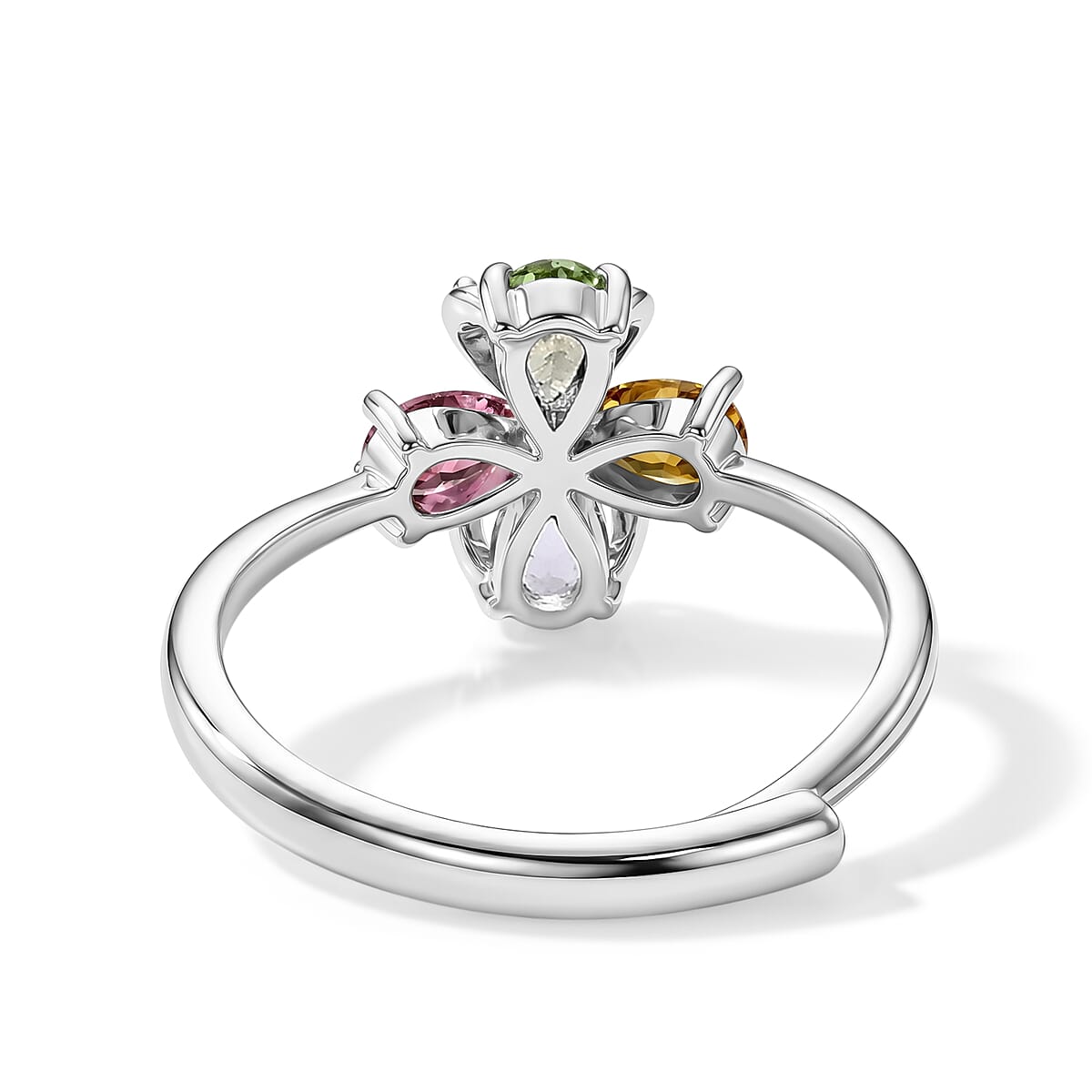 Multi Tourmaline and Simulated Diamond 4.50 ctw Ring in Silvertone (Adjustable) image number 4