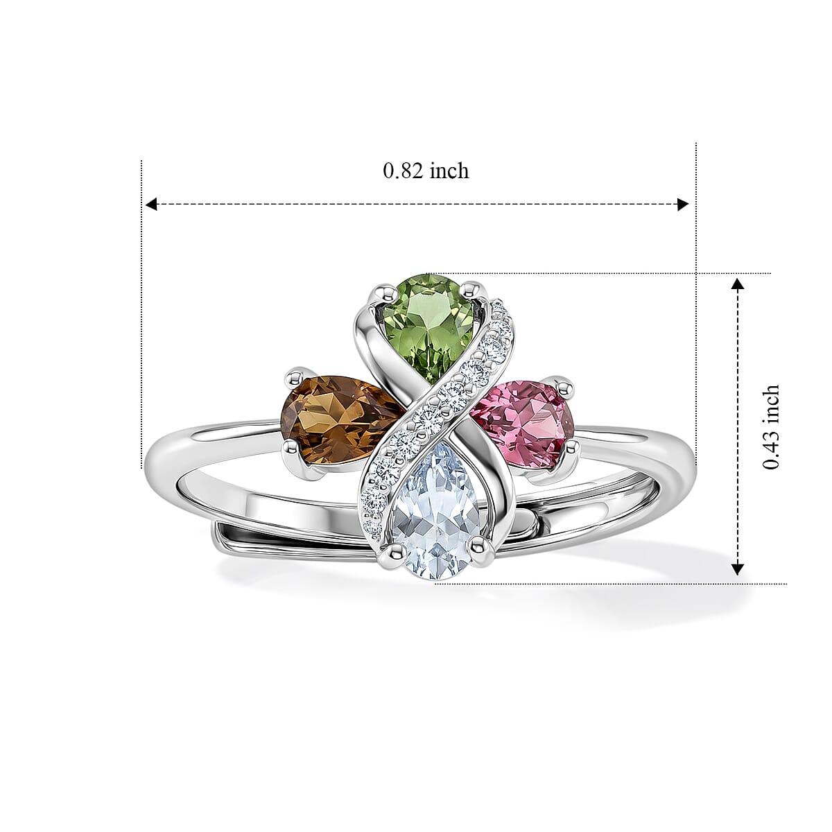 Multi Tourmaline and Simulated Diamond 4.50 ctw Ring in Silvertone (Adjustable) image number 5