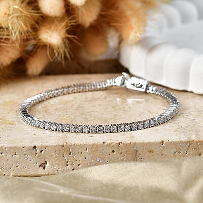 D'Joy Lab Grown Diamond 3.60 ctw Timeless Tennis Bracelet in Rhodium Over Sterling Silver (7.25 In)