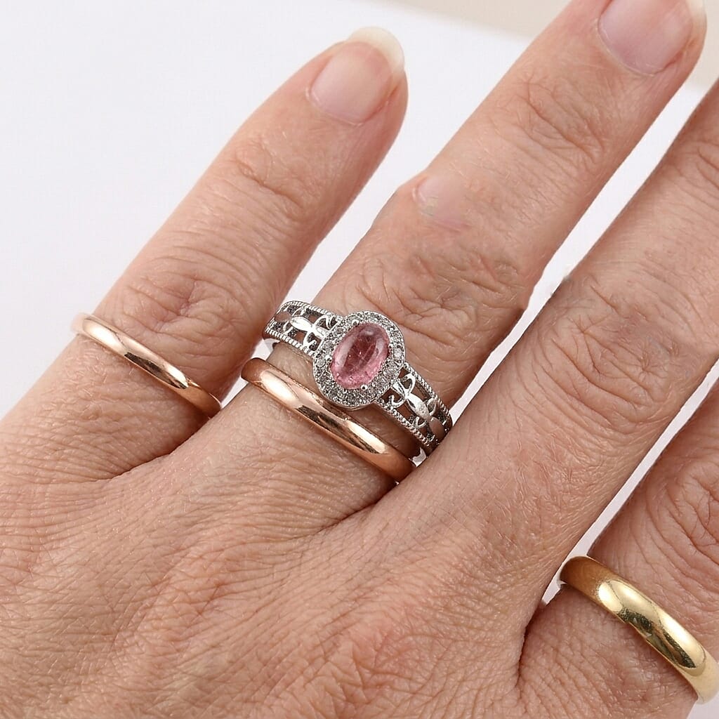 Pink Tourmaline and Simulated Diamond 2.50 ctw Ring in Silvertone (Adjustable)