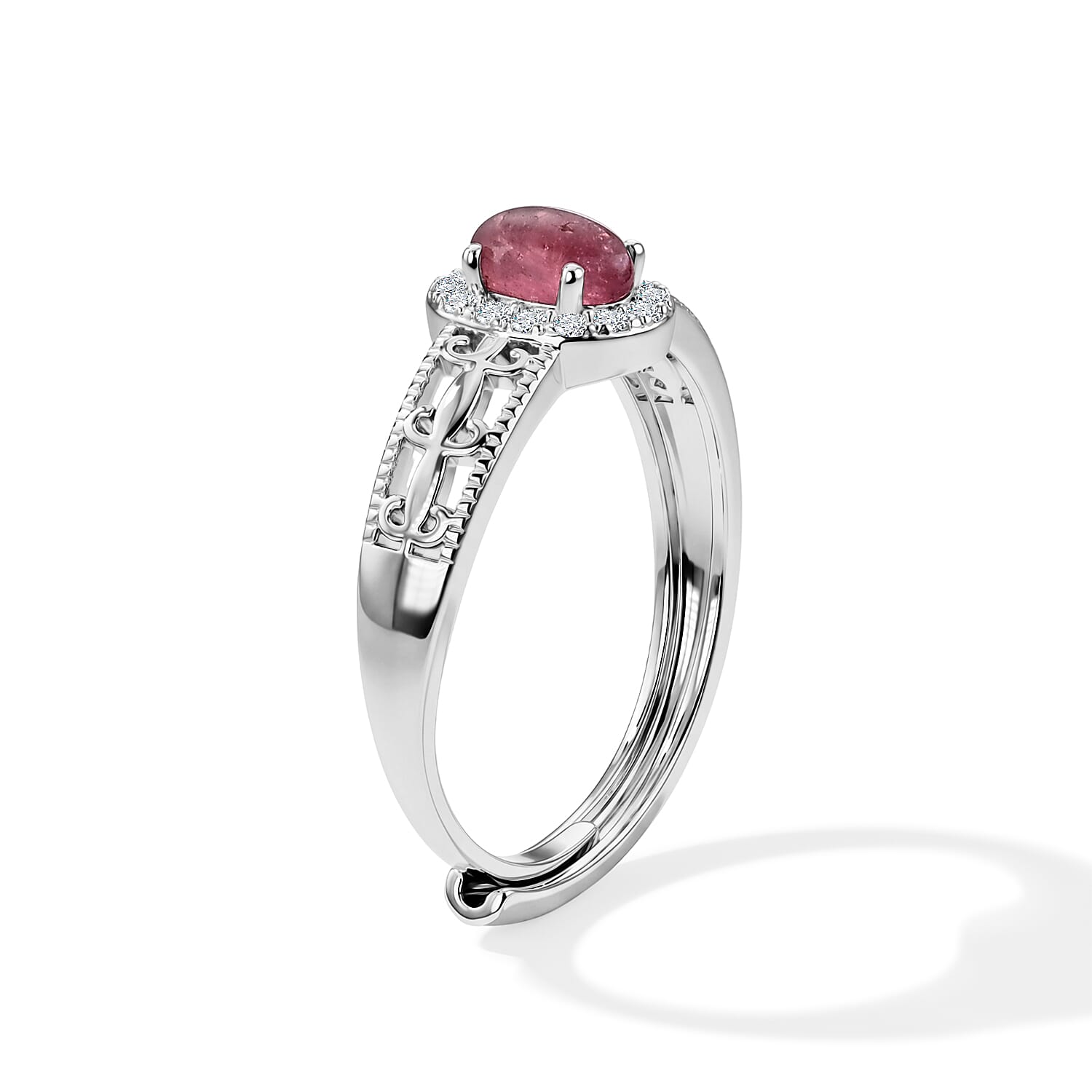 Pink Tourmaline and Simulated Diamond 2.50 ctw Ring in Silvertone (Adjustable)