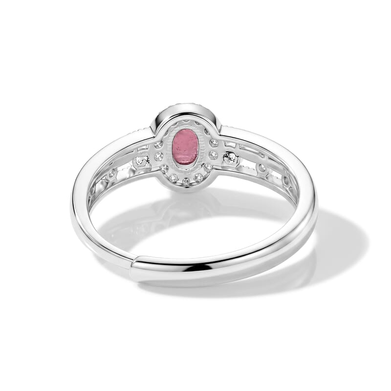 Pink Tourmaline and Simulated Diamond 2.50 ctw Ring in Silvertone (Adjustable)