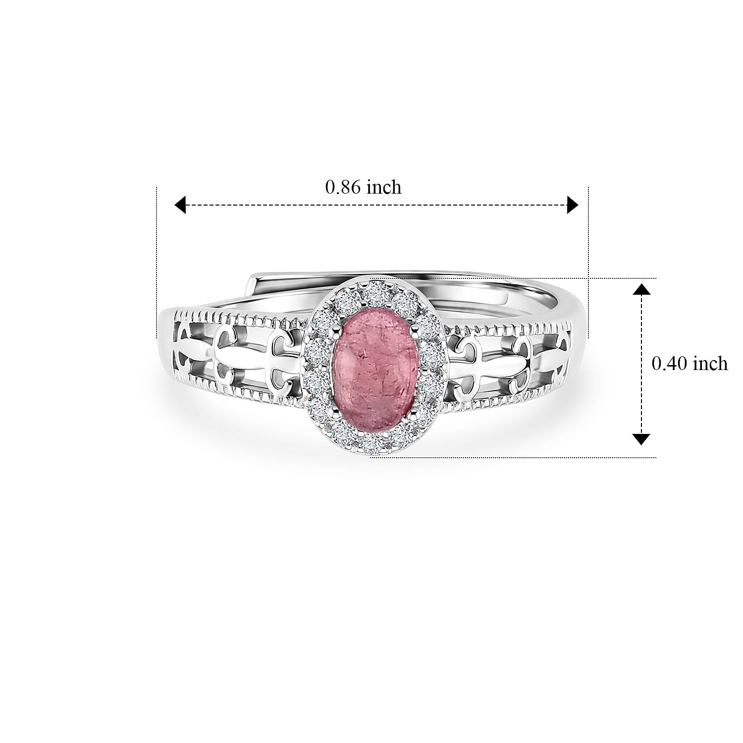Pink Tourmaline and Simulated Diamond 2.50 ctw Ring in Silvertone (Adjustable)