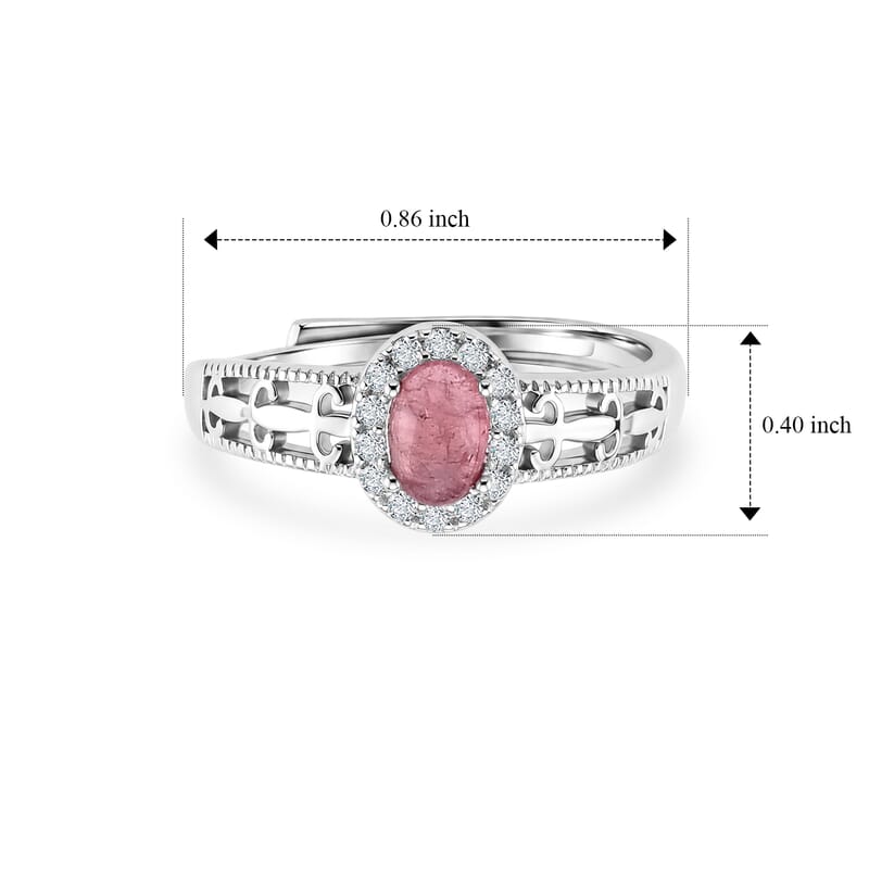 Pink Tourmaline and Simulated Diamond 2.50 ctw Ring in Silvertone (Adjustable)