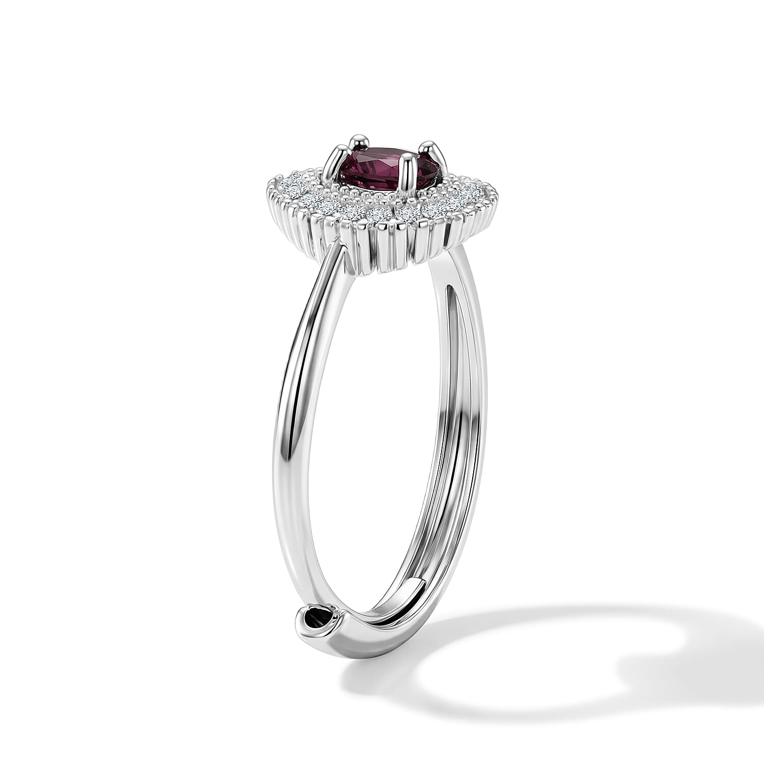 Rhodolite Garnet and Simulated Diamond 1.50 ctw Ring in Silvertone (Adjustable)