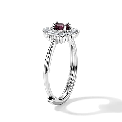 Rhodolite Garnet and Simulated Diamond 1.50 ctw Ring in Silvertone (Adjustable)