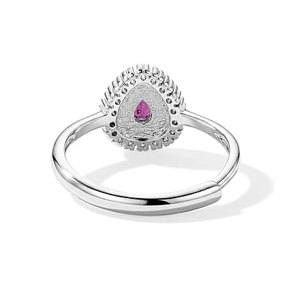 Rhodolite Garnet and Simulated Diamond 1.50 ctw Ring in Silvertone (Adjustable)