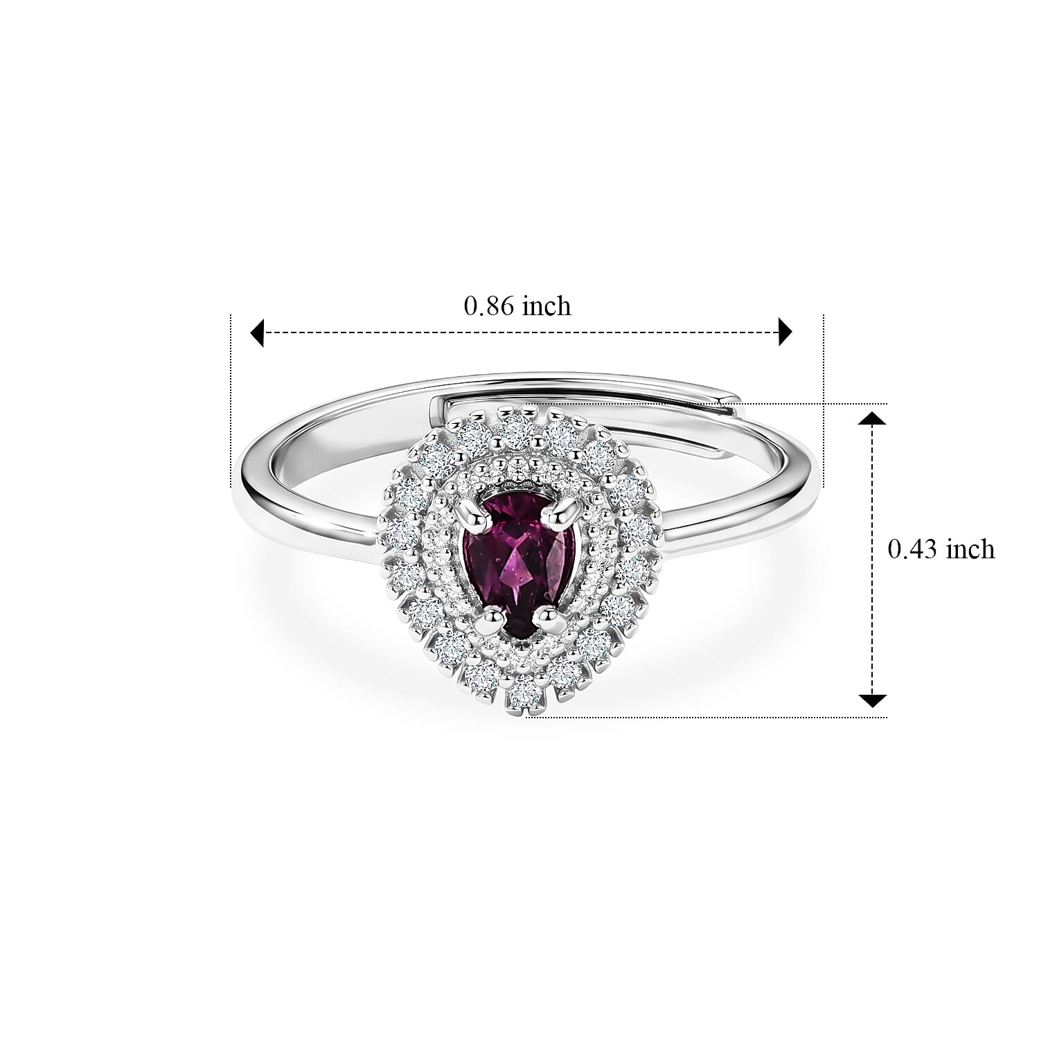 Rhodolite Garnet and Simulated Diamond 1.50 ctw Ring in Silvertone (Adjustable)