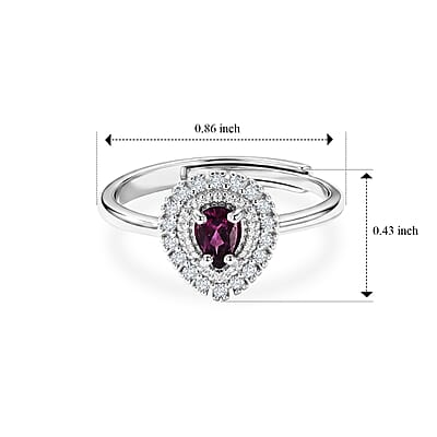 Rhodolite Garnet and Simulated Diamond 1.50 ctw Ring in Silvertone (Adjustable)