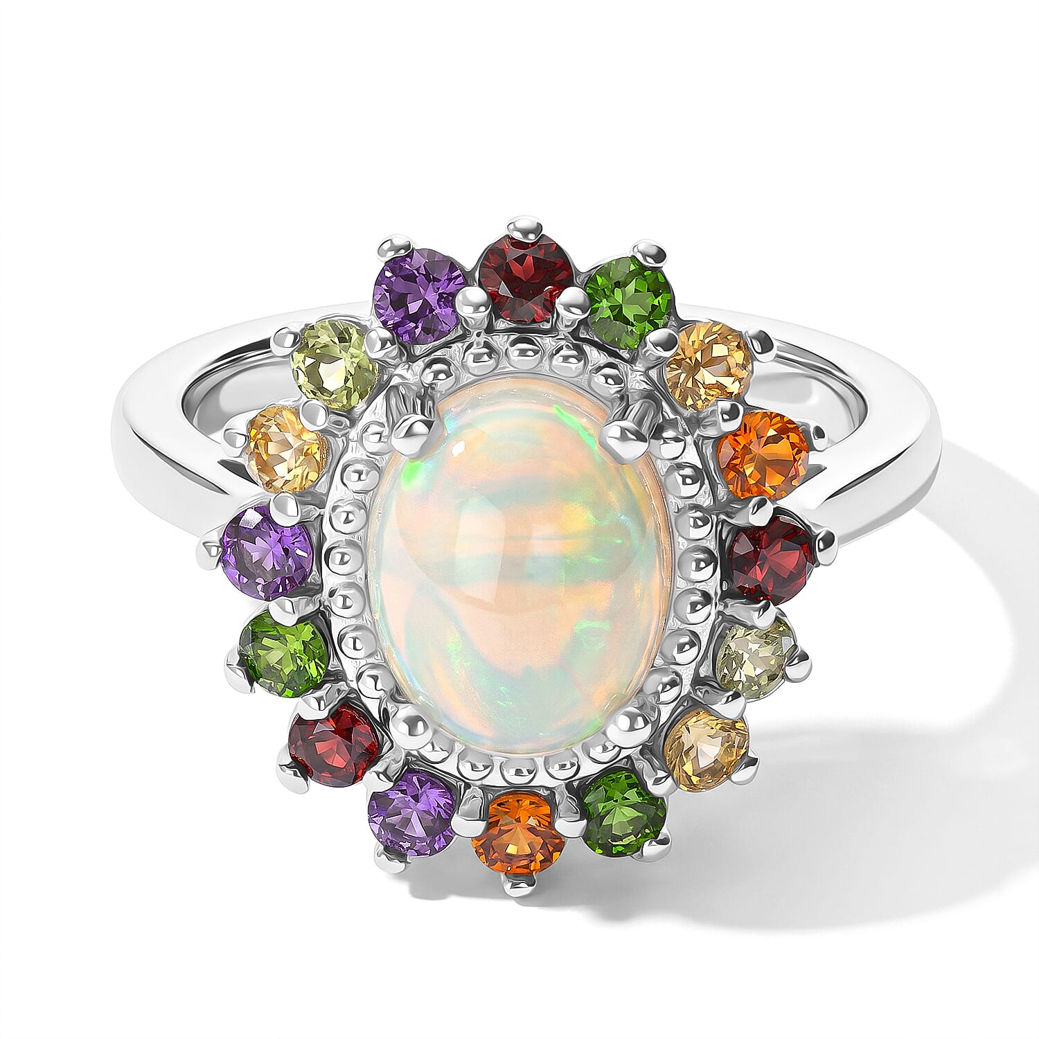 EverTrue Ethiopian Welo Opal and Multi Gemstone 2.00 ctw Ring in Platinum Bond (Size 5.0)