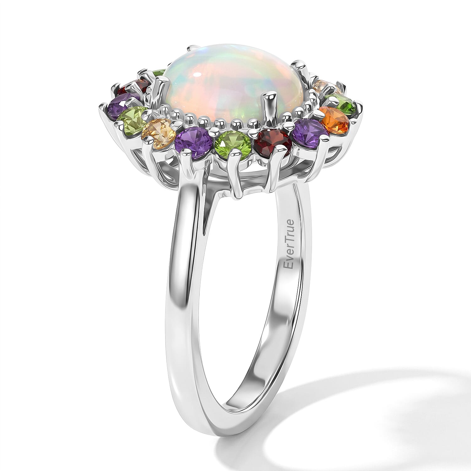 EverTrue Ethiopian Welo Opal and Multi Gemstone 2.00 ctw Ring in Platinum Bond (Size 5.0)