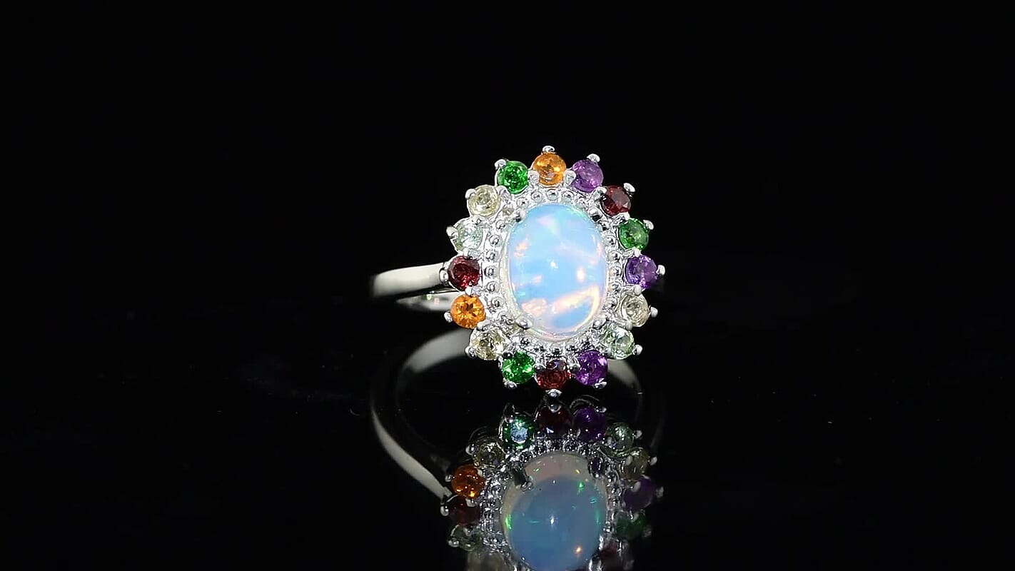 EverTrue Ethiopian Welo Opal and Multi Gemstone 2.00 ctw Ring in Platinum Bond (Size 10.0)