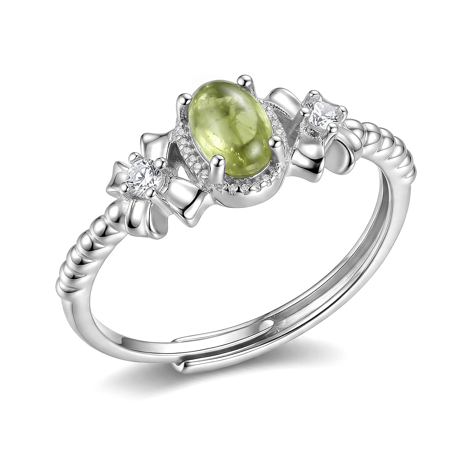 Peridot and Simulated Diamond 2.02 ctw Ring in Silvertone (Adjustable)