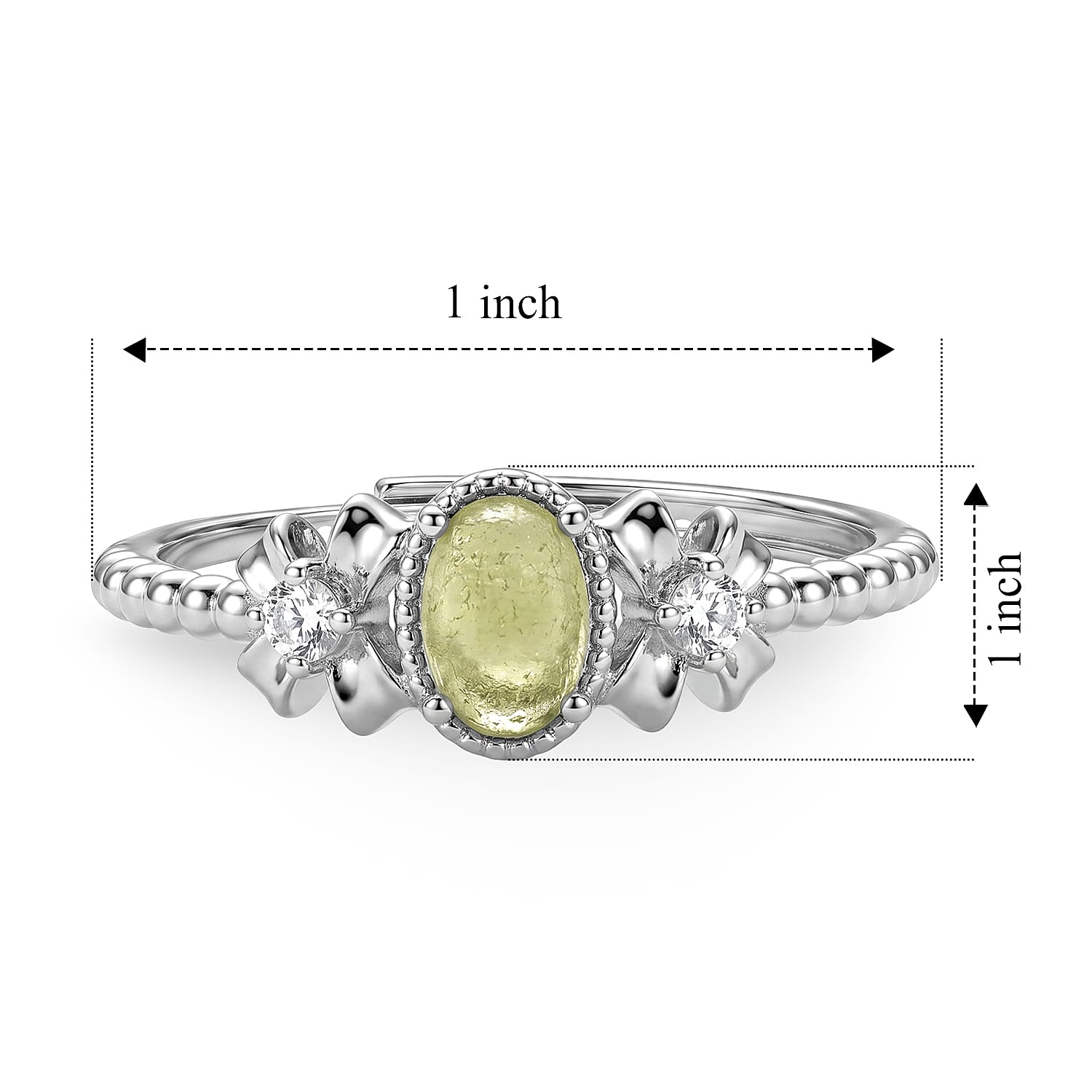 Peridot and Simulated Diamond 2.02 ctw Ring in Silvertone (Adjustable)