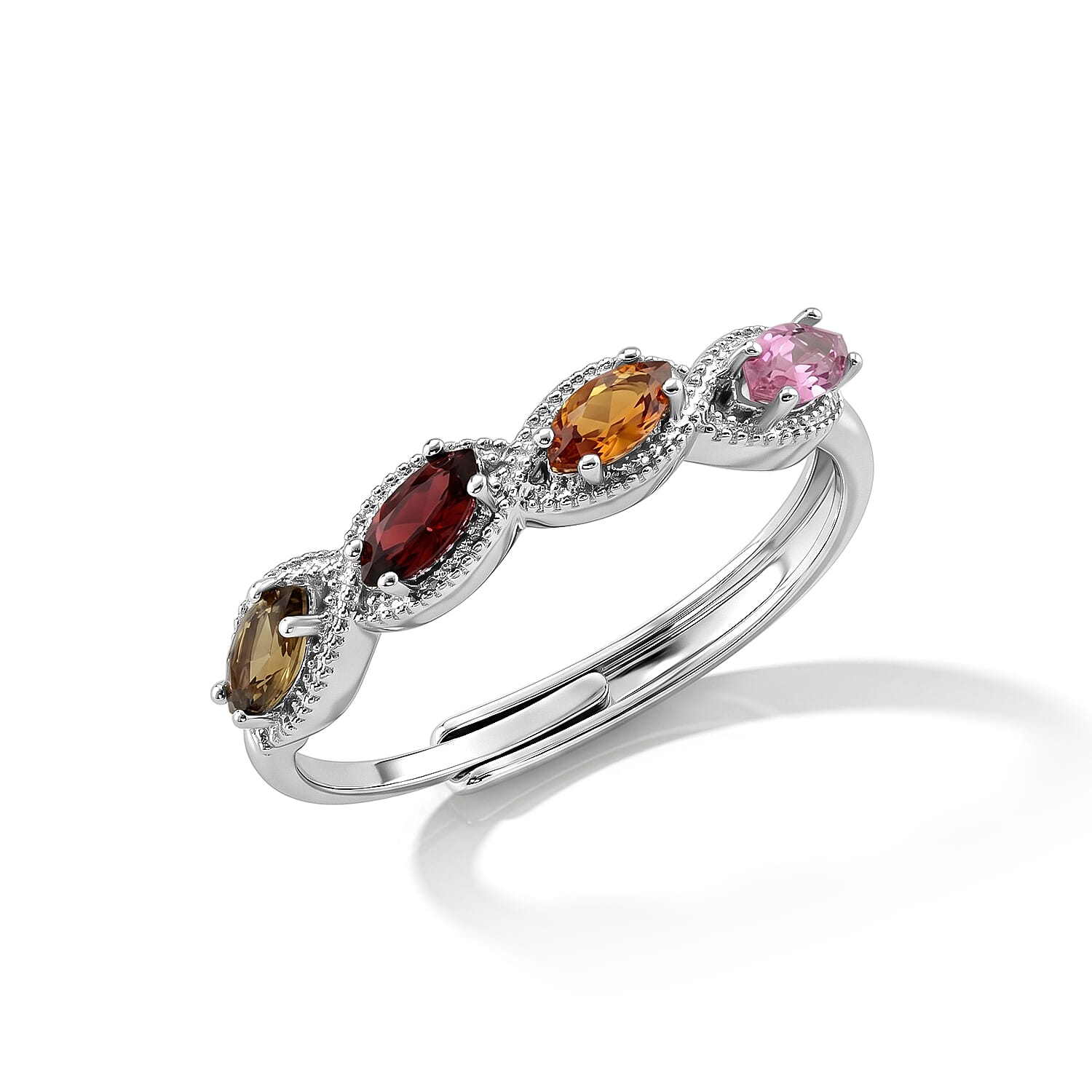 Multi Tourmaline 4.00 ctw Ring in Silvertone (Adjustable)