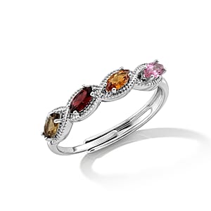 Multi Tourmaline 4.00 ctw Ring in Silvertone (Adjustable)