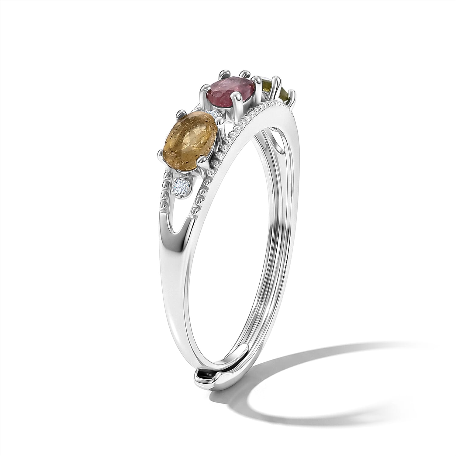 Multi Tourmaline and Simulated Diamond 3.04 ctw Ring in Silvertone (Adjustable)