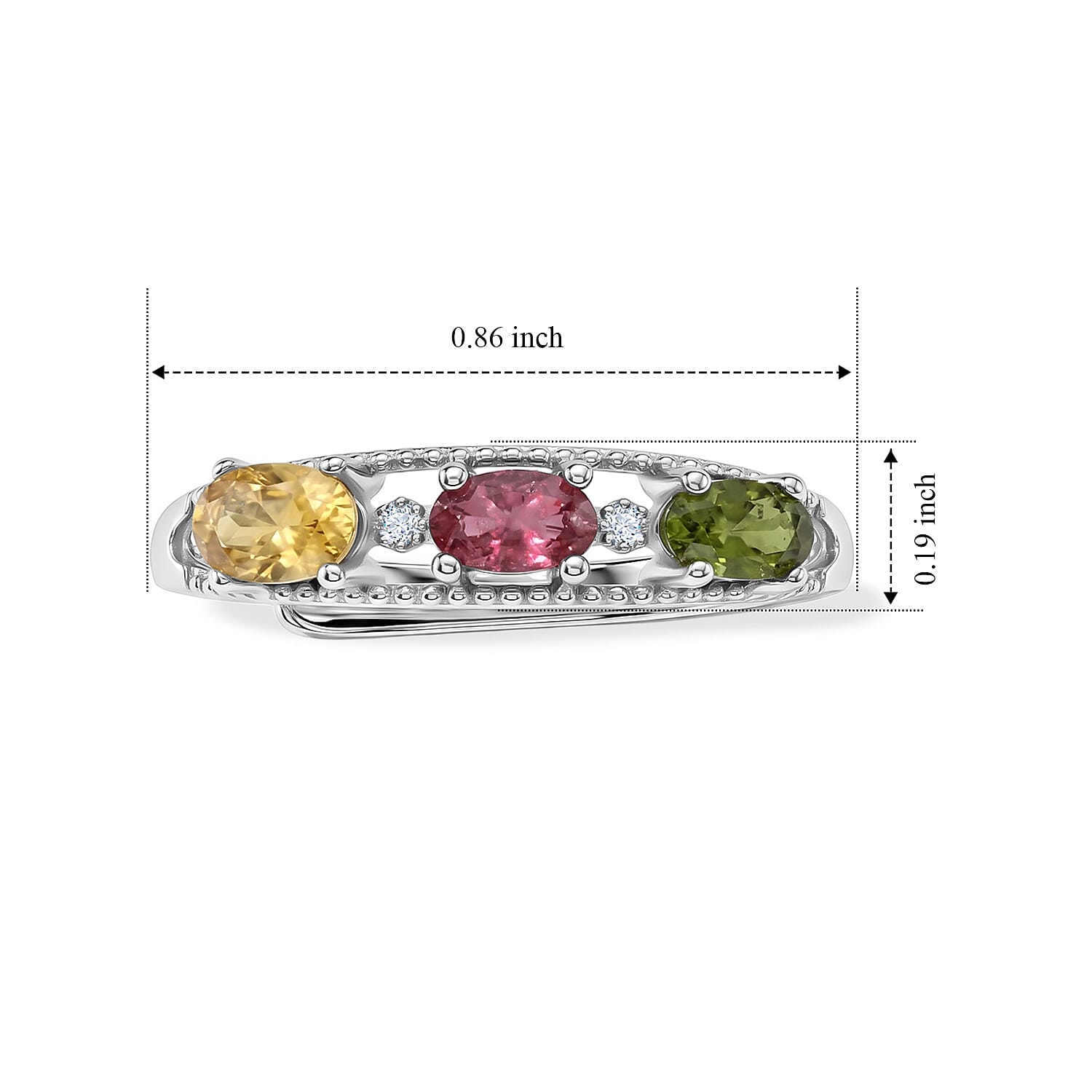Multi Tourmaline and Simulated Diamond 3.04 ctw Ring in Silvertone (Adjustable)