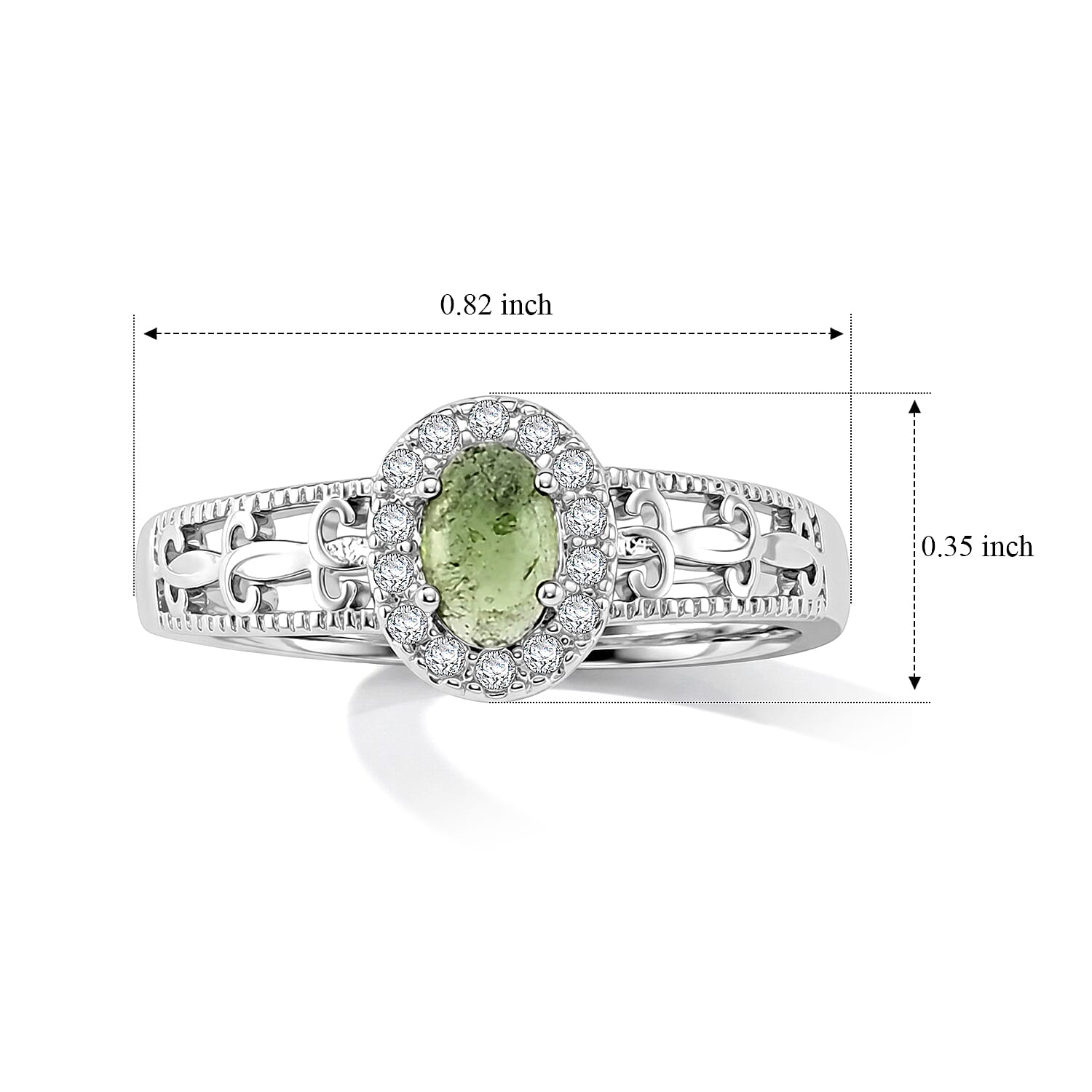 Peridot and Simulated Diamond 1.05 ctw Ring in Silvertone (Adjustable)