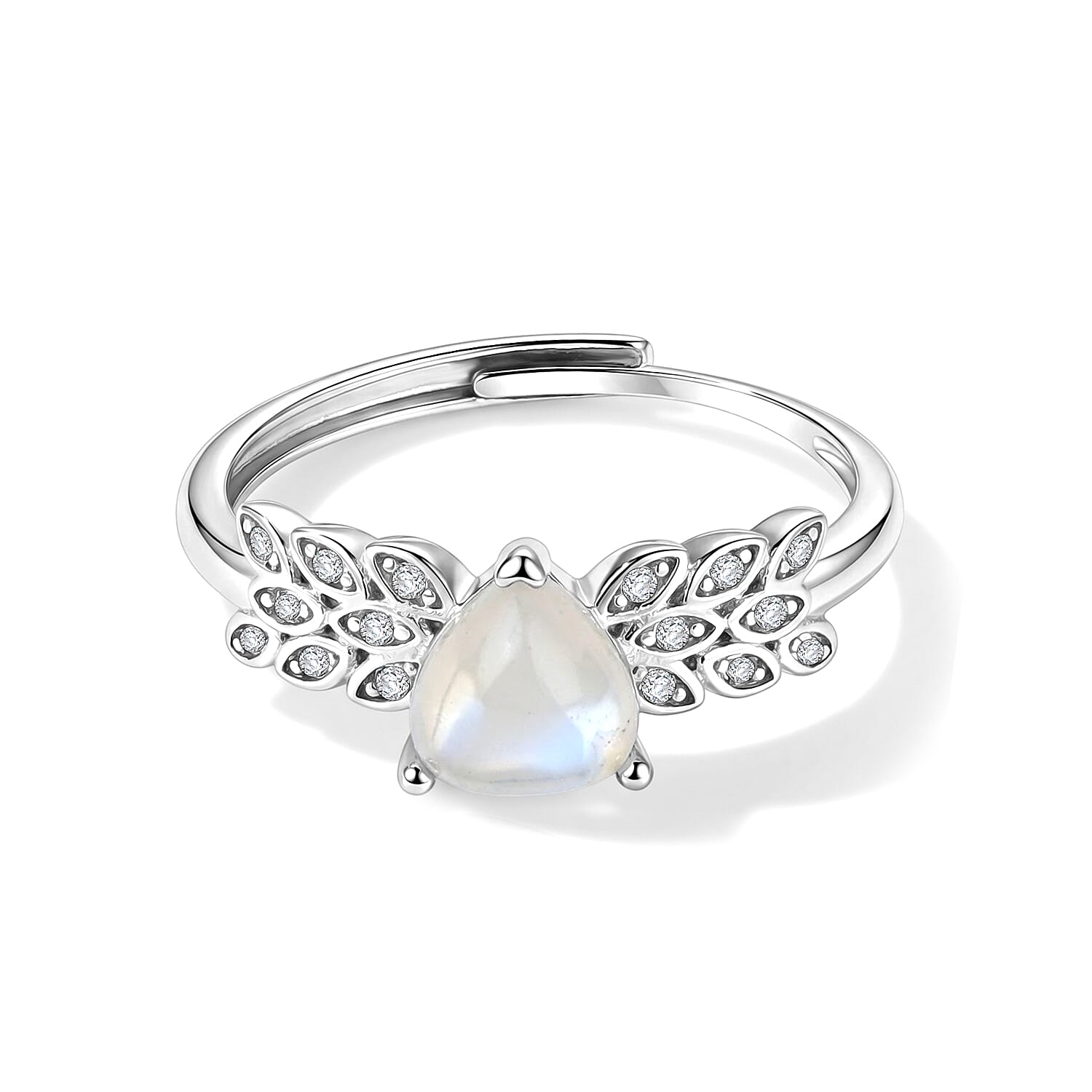 Nephrite Jade and Simulated Diamond 2.02 ctw Ring in Silvertone (Adjustable)