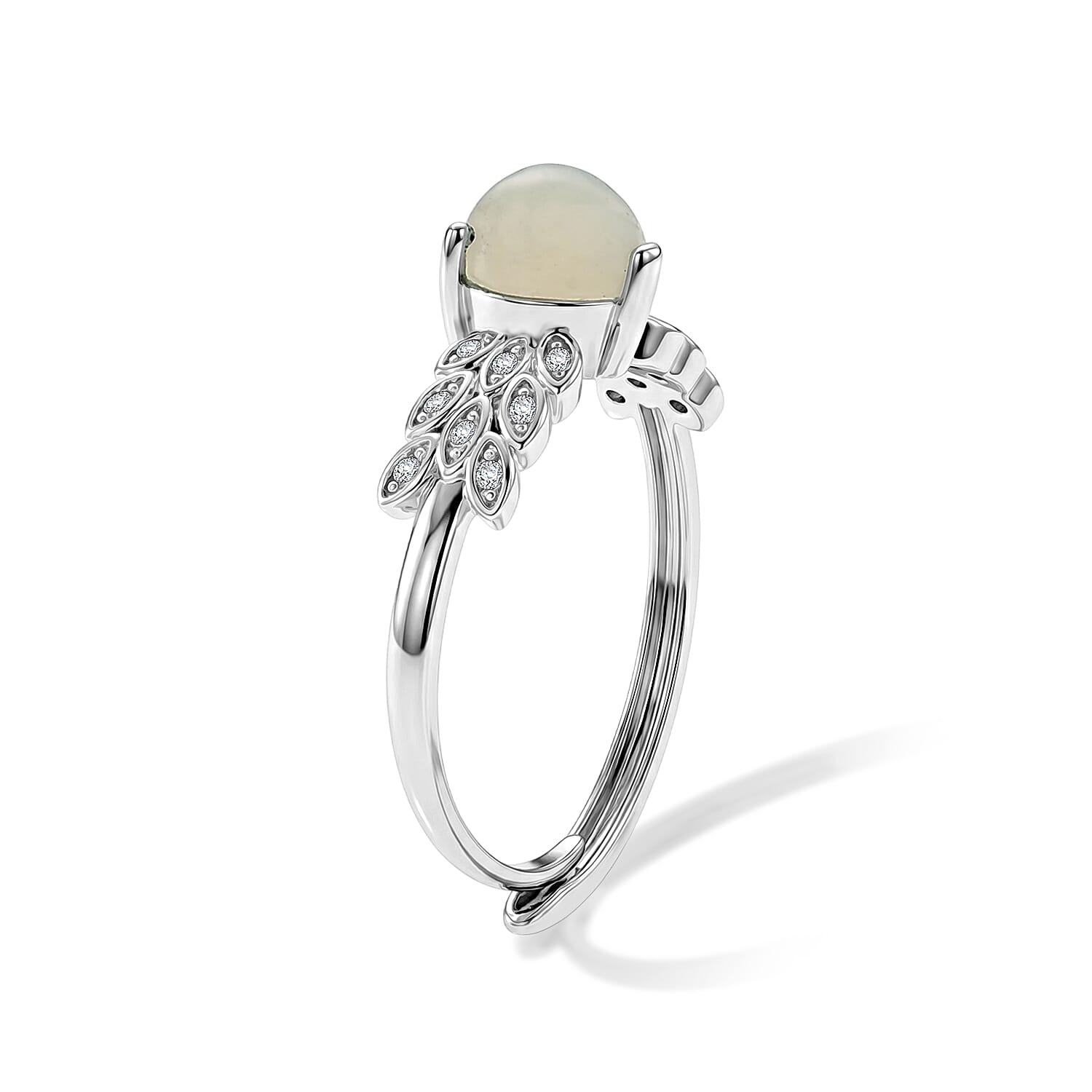 Nephrite Jade and Simulated Diamond 2.02 ctw Ring in Silvertone (Adjustable)