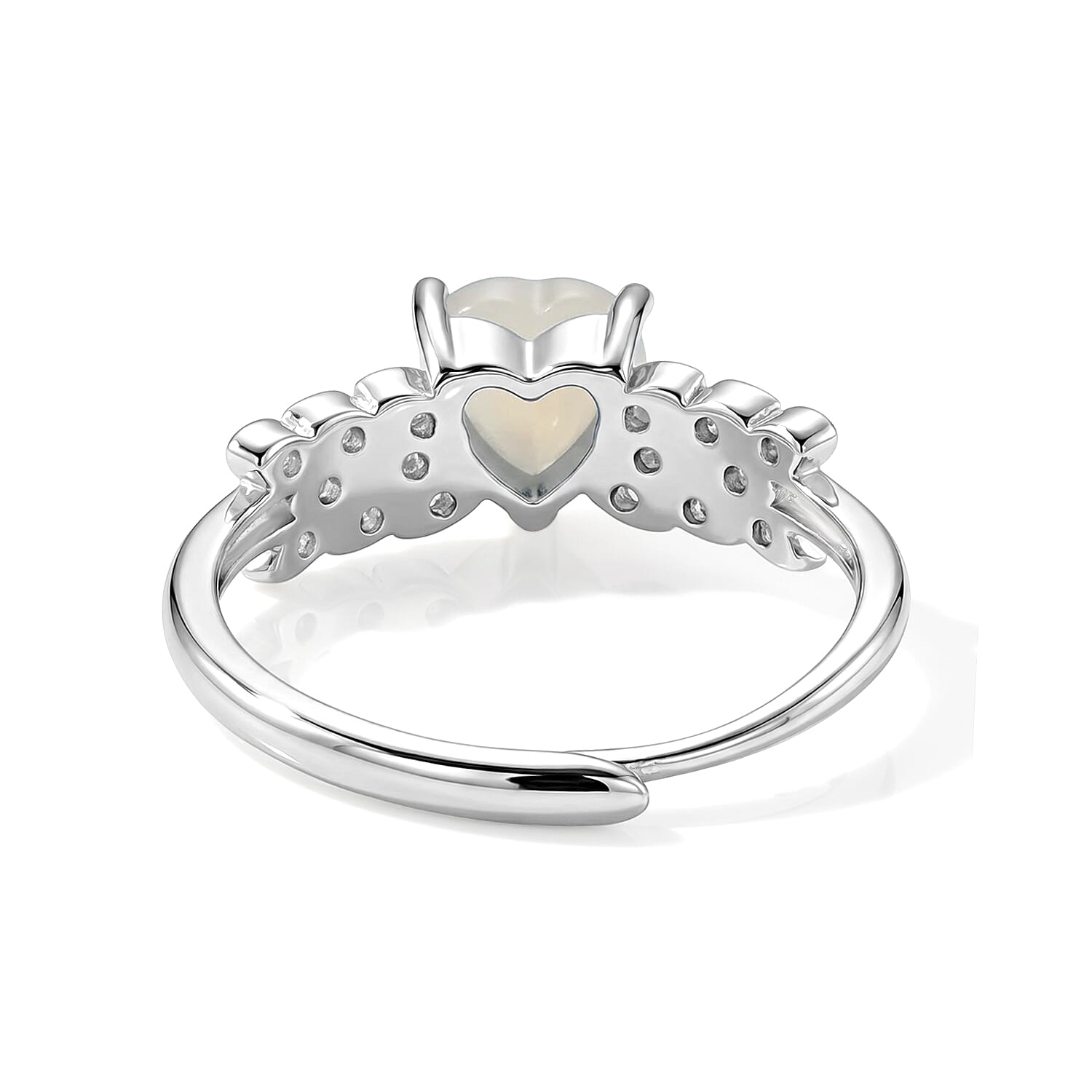 Nephrite Jade and Simulated Diamond 2.02 ctw Ring in Silvertone (Adjustable)