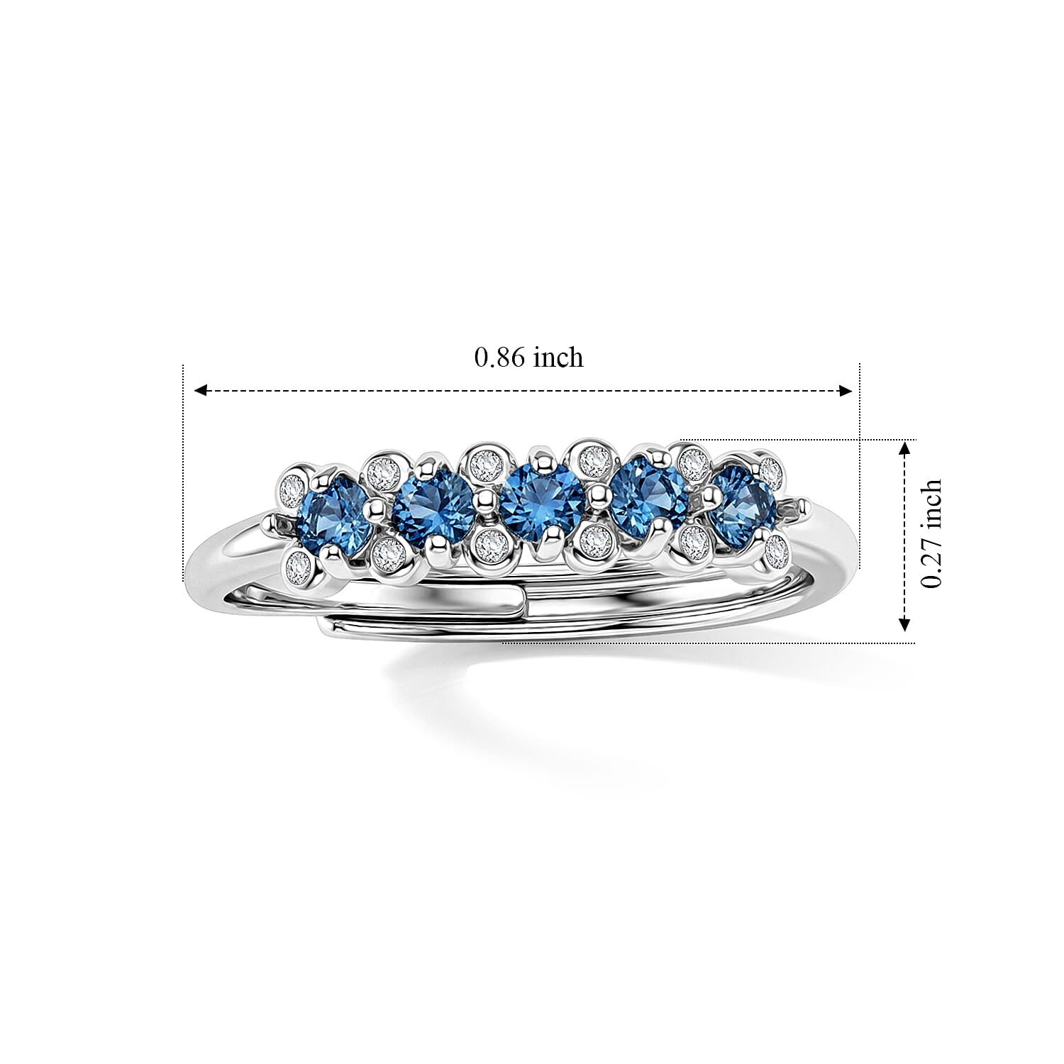 Blue Topaz and Simulated Diamond 2.02 ctw Ring in Silvertone (Adjustable)