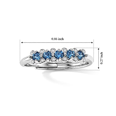 Blue Topaz and Simulated Diamond 2.02 ctw Ring in Silvertone (Adjustable)