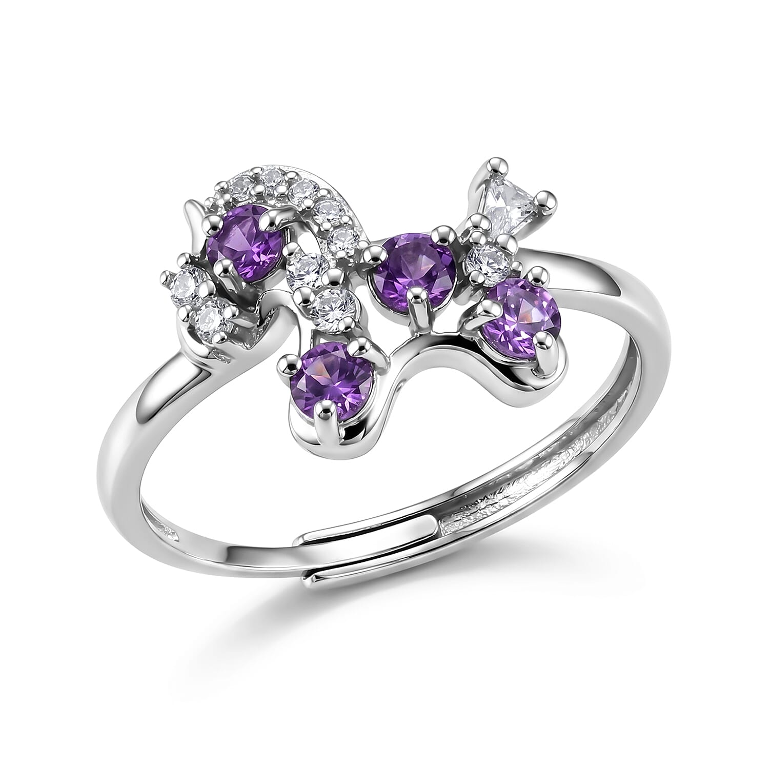Amethyst and Simulated Diamond 2.50 ctw Ring in Silvertone (Adjustable)