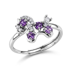 Amethyst and Simulated Diamond 2.50 ctw Ring in Silvertone (Adjustable)