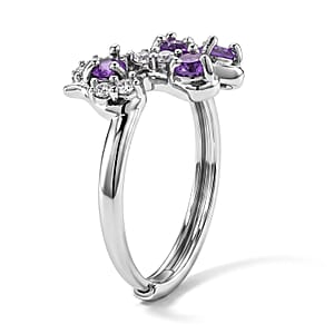 Amethyst and Simulated Diamond 2.50 ctw Ring in Silvertone (Adjustable)