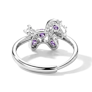 Amethyst and Simulated Diamond 2.50 ctw Ring in Silvertone (Adjustable)