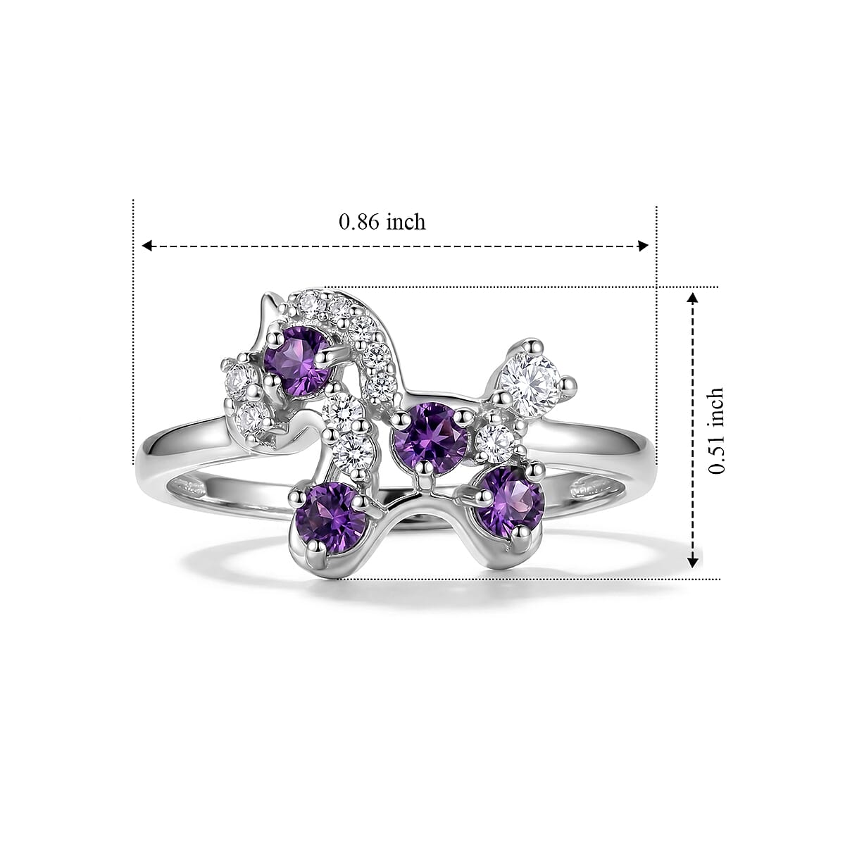 Amethyst and Simulated Diamond 2.50 ctw Ring in Silvertone (Adjustable) image number 3