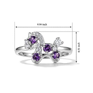Amethyst and Simulated Diamond 2.50 ctw Ring in Silvertone (Adjustable)