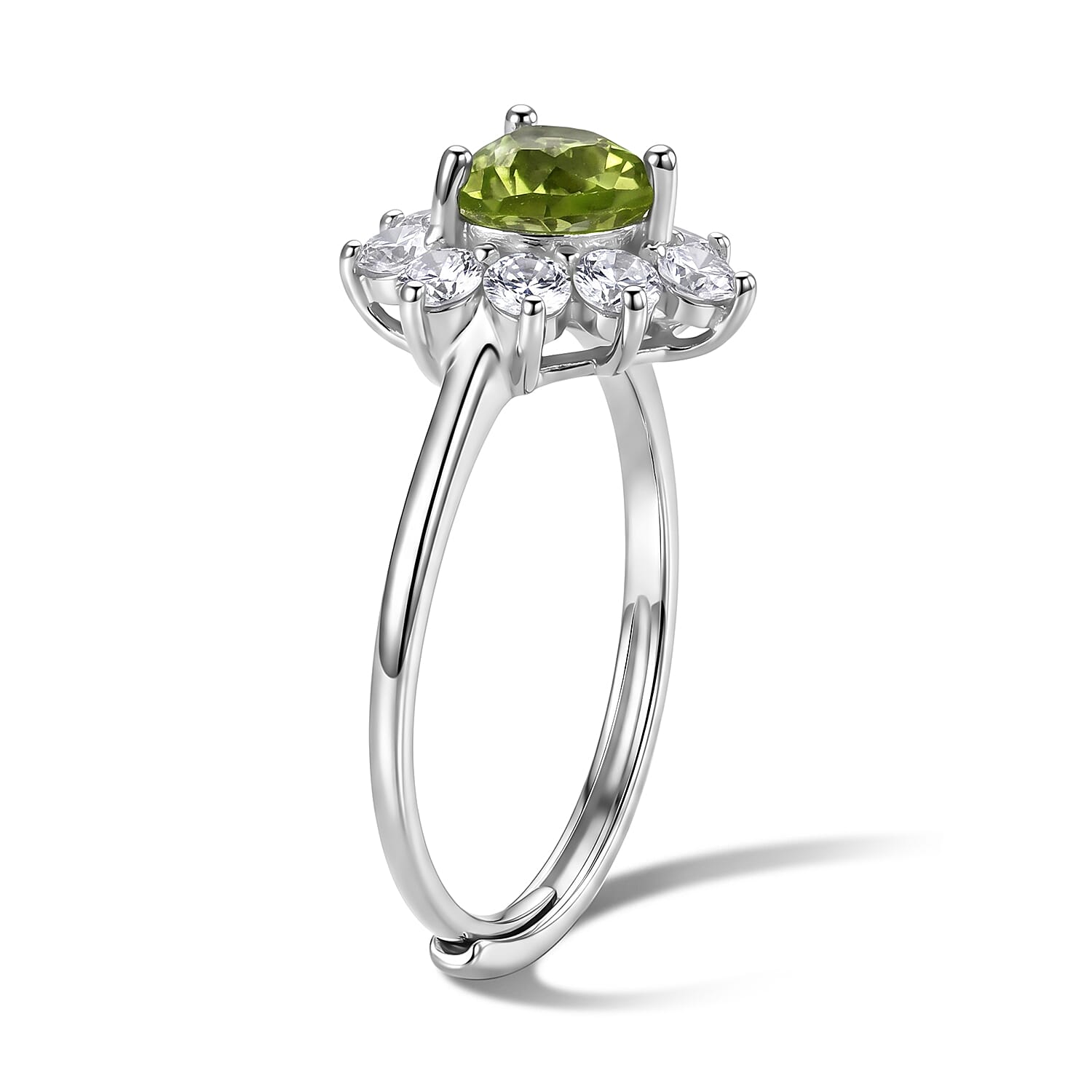 Peridot and Simulated Diamond 3.00 ctw Ring in Silvertone (Adjustable)