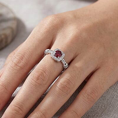 Rhodolite Garnet and Simulated Diamond 1.50 ctw Ring